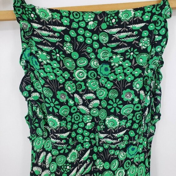 AnnaKim Violette Silk Dress Womens Small Green Floral Full Circle Skirt - Picture 2 of 4